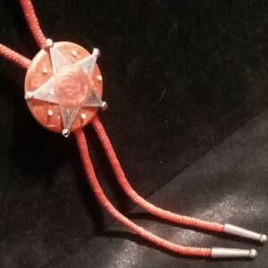 Silver and Red Star Pendant Bolo Tie Necklace